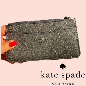Kate Spade Glitter Large slim cardholder with zipper.